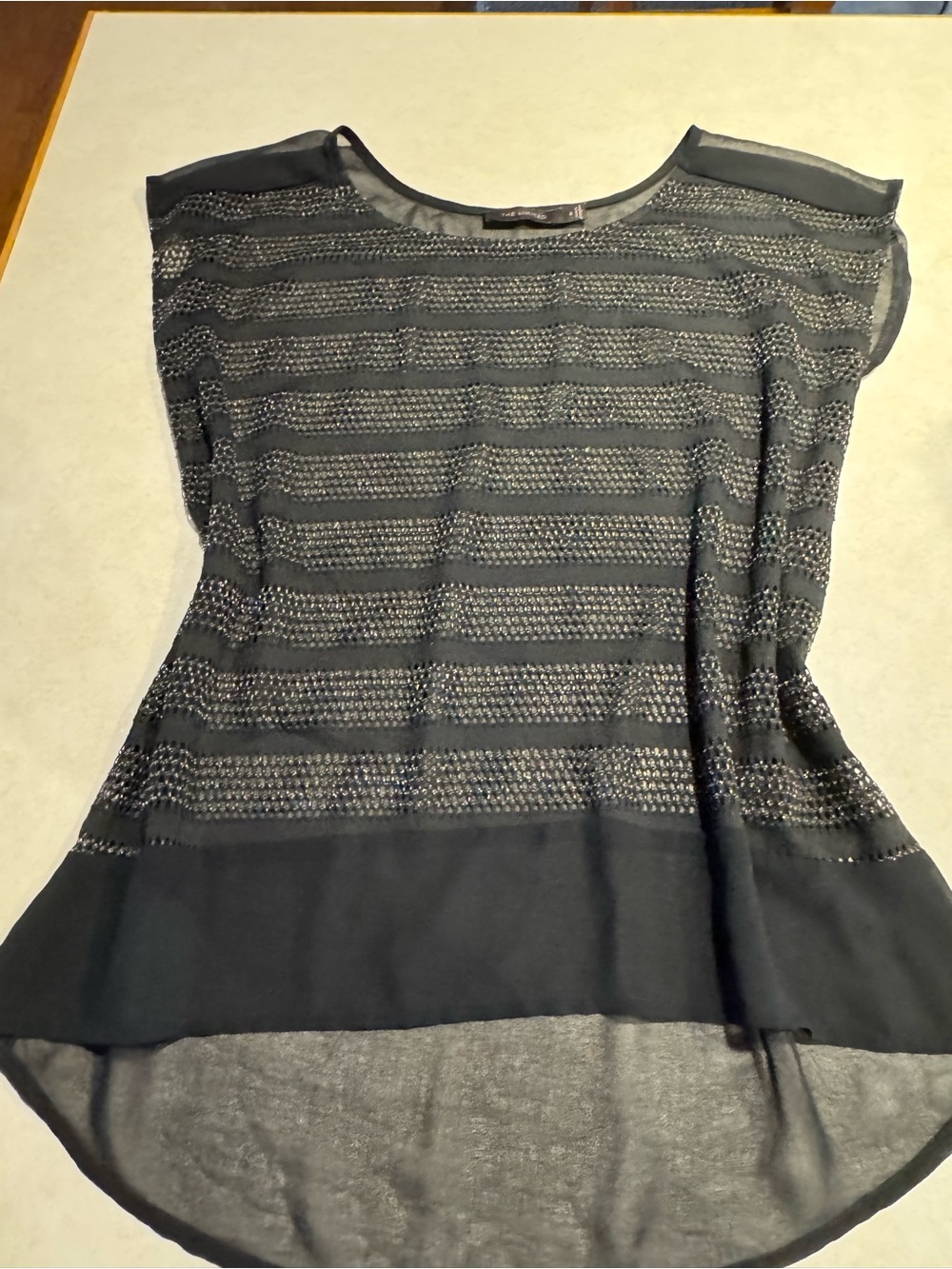The Limited Black Sheer Striped Knit Tunic Top